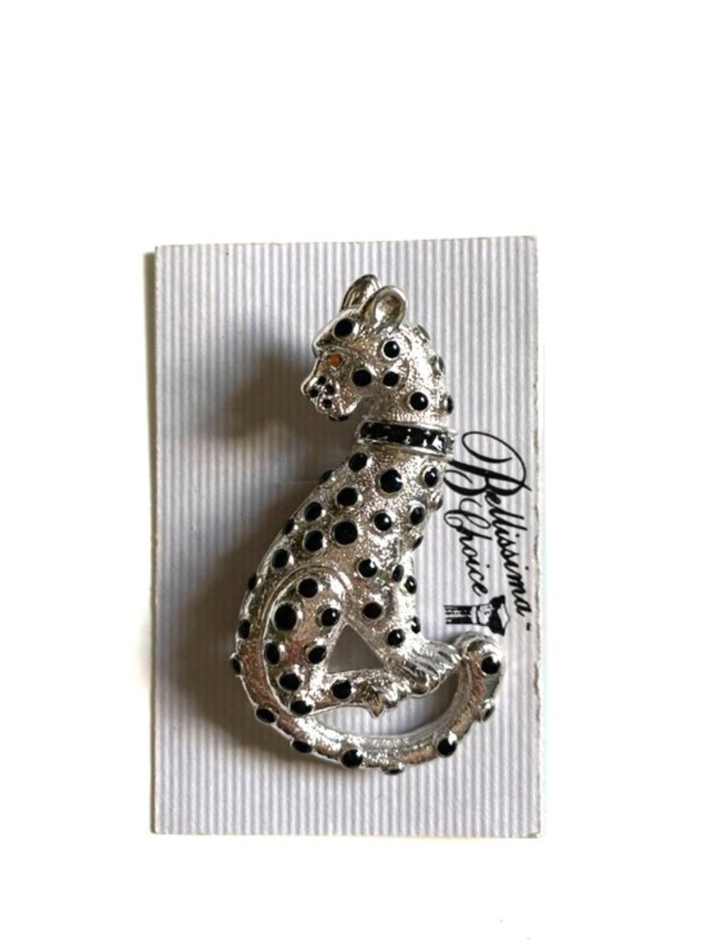 Vintage Leopard Brooch Silver & Black Bellissima Choice pin